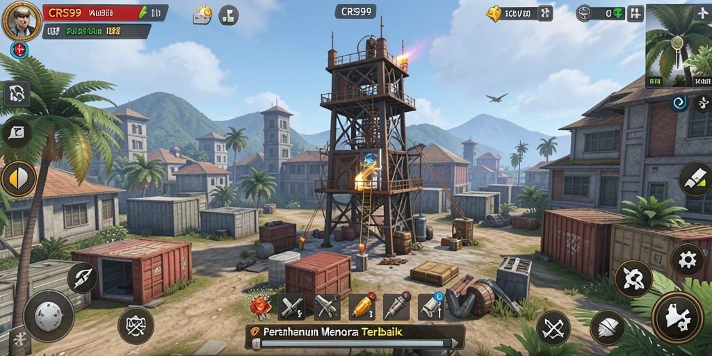 Tampilan gameplay Tower Defense yang mendebarkan dalam CRS99.