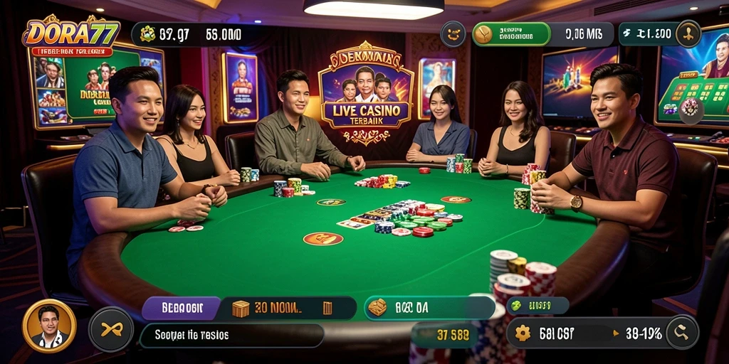 Screenshot DORA77 menampilkan dealer langsung dalam aksi gameplay Live Casino.