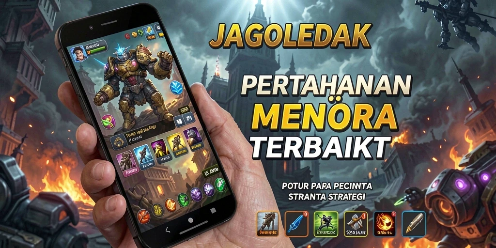 Gameplay JAGOLEDAK menampilkan pertarungan menara yang intens dan strategis.