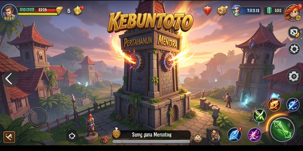 Screenshot gameplay KEBUNTOTO menampilkan strategi Tower Defense yang mendebarkan.