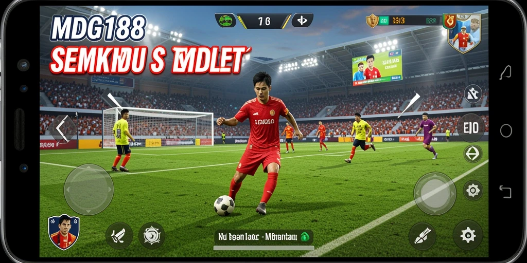 Tangkapan layar utama MDG188 menampilkan aksi sepak bola yang intens dan realistis.