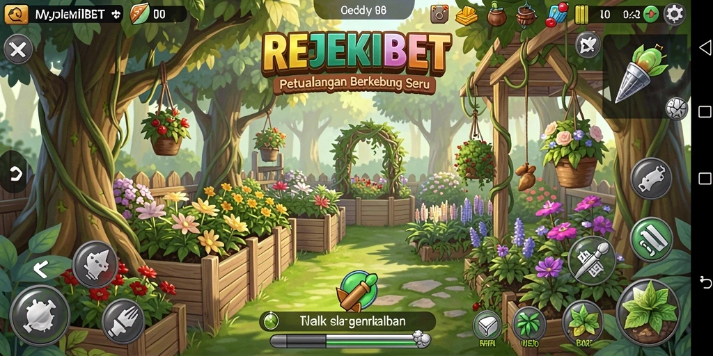 Tampilan seru dari gameplay REJEKIBET saat berkebun.