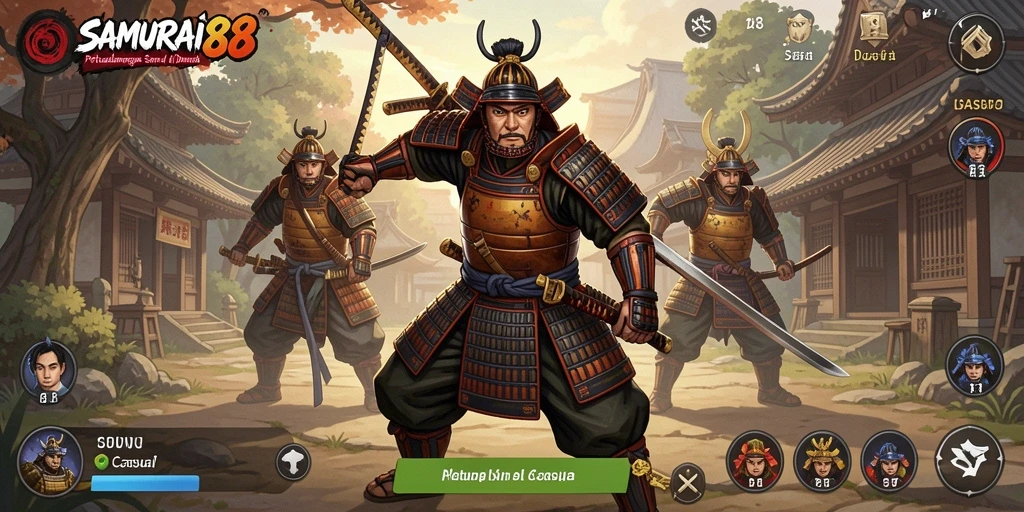 Screenshot dari gameplay SAMURAI88 yang menunjukkan aksi samurai.